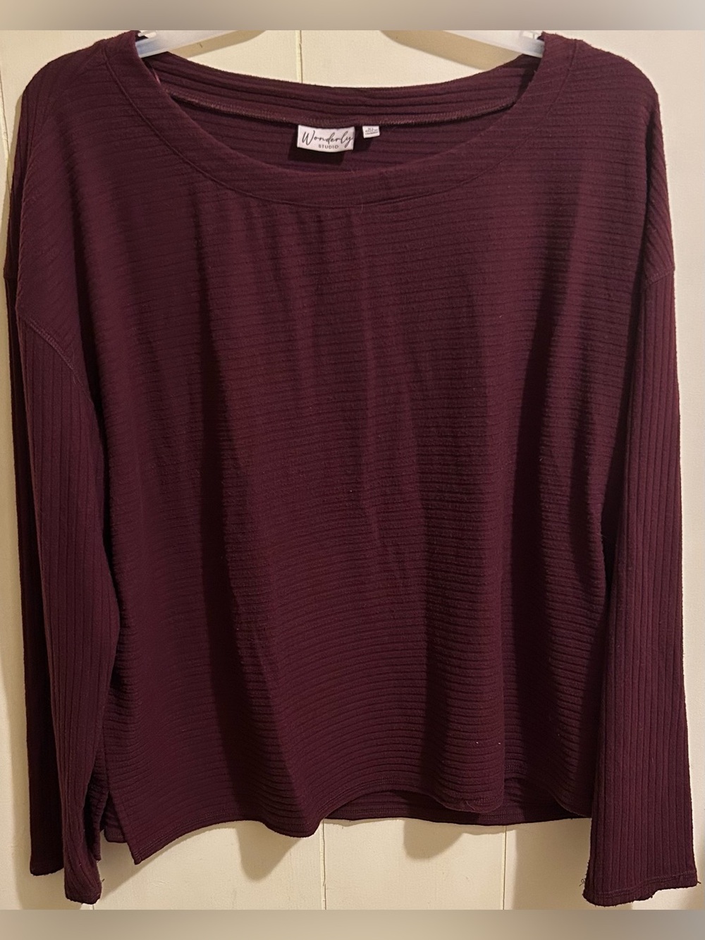 Wonderly Studio Women's Burgundy Ribbed Knit Long Sleeve Top XL